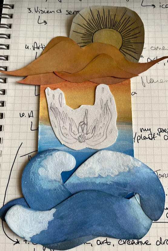 High highs, Low lows; gouache, paper cut, pencil 2024